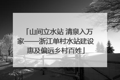 山间立水站 清泉入万家——浙江单村水站建设惠及偏远乡村百姓